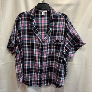 Victoria's Secret Short Sleeve Plaid Flannel Sleep Shirt Pajama Top Size XXL